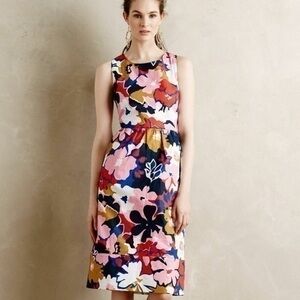 Anthropologie Floral  Whit Two Petalprint Cross-Back Dress
